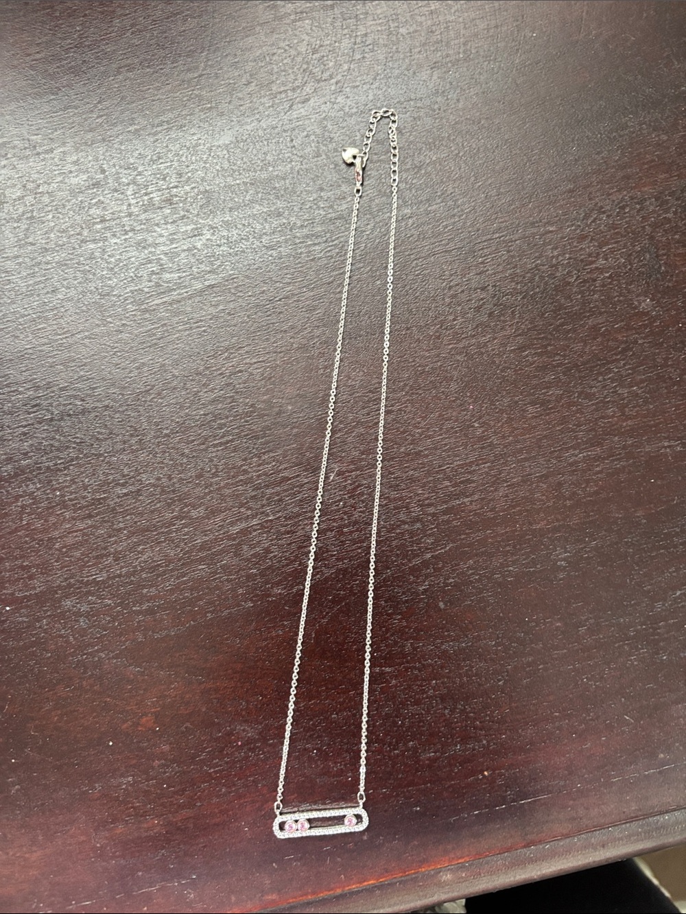 Pretty Bird Jewelry Delicate Silver Bar Necklace with Pink Gem Accents